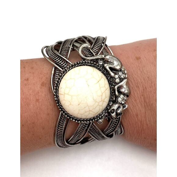 Bracelet Howlite Jaguar Panther Cuff Southwestern - Picture 11 of 11